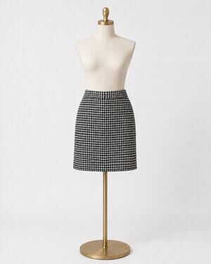Tailored Houndstooth Print Above Knee Skirt
